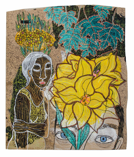 nach "eine gelbe Gladiole" von Friederike Mayröcker, Urheberrecht Katharina Kretschmer - Verkauf als gesamten Zyklus van Katharina Kretschmer, Schilderij te koop op Singulart