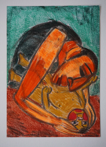 Vater mit Sohn III, Urheberrecht Katharina Kretschmer van Katharina Kretschmer, Werk op papier te koop op Singulart