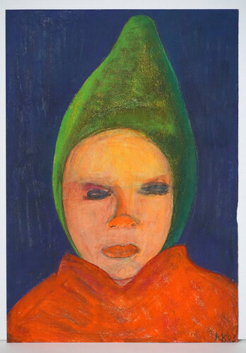 Junge mit grüner Mütze, Urheberrecht Katharina Kretschmer van Katharina Kretschmer, Werk op papier te koop op Singulart