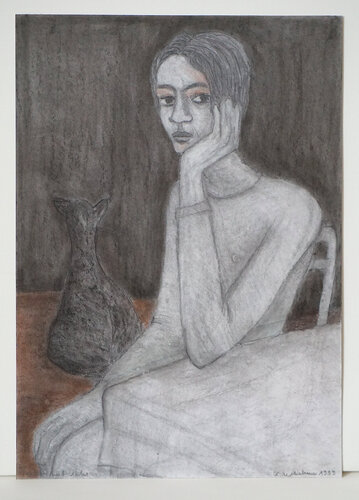 Junge mit Katze, Urheberrecht Katharina Kretschmer van Katharina Kretschmer, Werk op papier te koop op Singulart