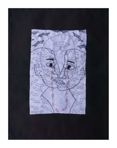 Unaussprechliches (Tröstung), Applike, Urheberrecht Katharina Kretschmer- Verkauf als gesamten Zyklus, gern in eine Öffentliche Unabhängige Einrichtung, In Gedenken an alle Getöteten und Gefolterten Kinder dieser Welt von Katharina Kretschmer, Textil kaufen auf Singulart