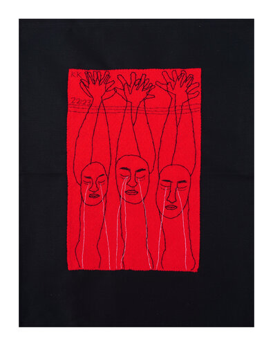 Unaussprechliches (Unvorstellbares), Applike, Urheberrecht Katharina Kretschmer- Verkauf als gesamten Zyklus, gern in eine Öffentliche Unabhängige Einrichtung, In Gedenken an alle Getöteten und Gefolterten Kinder dieser Welt de Katharina Kretschmer, Téxtil a la venta en Singulart