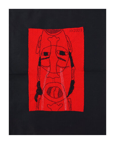 Unaussprechliches (Unvorstellbares III), Applike, Urheberrecht Katharina Kretschmer- Verkauf als gesamten Zyklus, gern in eine Öffentliche Unabhängige Einrichtung, In Gedenken an alle Getöteten und Gefolterten Kinder dieser Welt von Katharina Kretschmer, Textil kaufen auf Singulart