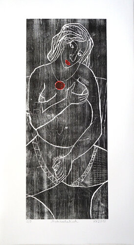 Matriarchalisch, Holzschnitt / Auflage 9 / Unikatscharakter, Urheberrecht Katharina Kretschmer von Katharina Kretschmer, Druck kaufen auf Singulart