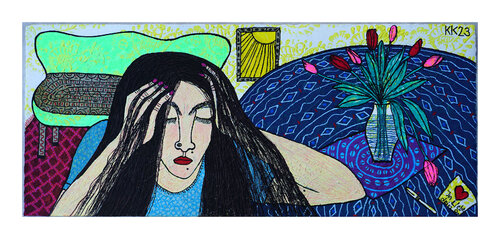 Manchmal reicht die Liebe nicht nach Nighttrain Survivallyrics, Urheberrecht Katharina Kretschmer, Verkauf als gesamten Zyklus/Preis nach Vereinbarung di Katharina Kretschmer, Opera su carta in vendita su Singulart