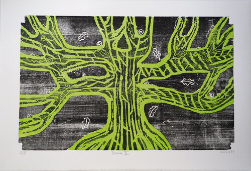 Baum II, Holzschnitt mehrfarbig / Auflage 9 / Unikatscharakter, Urheberrecht Katharina Kretschmer Katharina Kretschmer