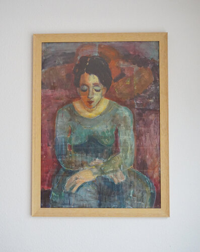 Frau im grünen Kleid, Acryl auf Papier, professionell gerahmt, Urheberrecht Katharina Kretschmer par Katharina Kretschmer, Peinture en vente sur Singulart