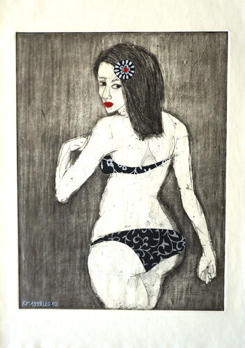 Ophelia (mit schwarzem Bikini und Blume im Haar), Urheberrecht Katharina Kretschmer by Katharina Kretschmer, 종이 for Sale on Singulart