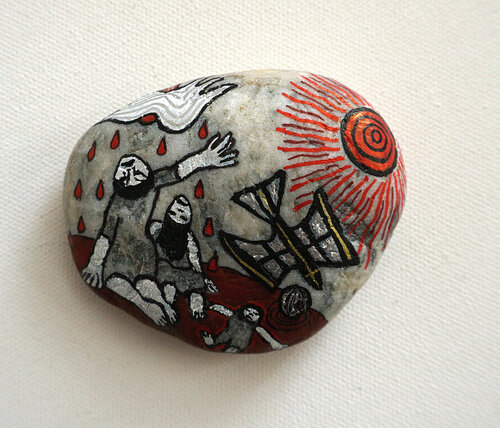 Krieg, colorierter Kieselstein, Urheberrecht Katharina Kretschmer by Katharina Kretschmer, Other Media for Sale on Singulart