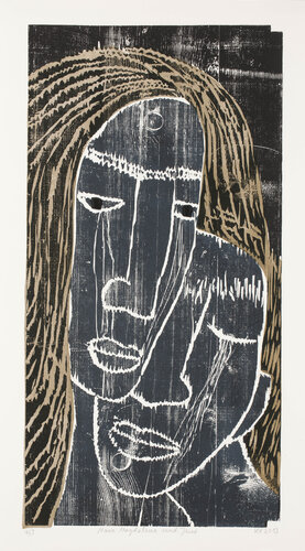 Maria Magdalena und Jesus, Variante I, Holzschnitt mehrfarbig / Auflage 9 / Unikatscharakter, Urheberrecht Katharina Kretschmer von Katharina Kretschmer, Druck kaufen auf Singulart