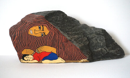 Für Aylan und all die anderen, colorierter Elbestein, Urheberrecht Katharina Kretschmer by Katharina Kretschmer, Painting for Sale on Singulart