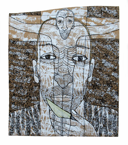 Gesicht beim Rasieren nach Charles Bukowski, Mischtechnik auf Pappe, Urheberrecht Katharina Kretschmer  - Verkauf als gesamten Zyklus Katharina Kretschmer