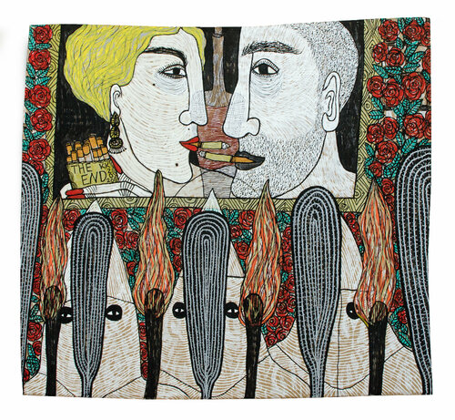Das Ende nach Charles Bukowski, Mischtechnik auf Pappe, Urheberrecht Katharina Kretschmer  - Verkauf als gesamten Zyklus by Katharina Kretschmer, Painting for Sale on Singulart