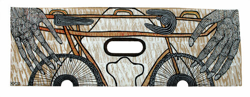 Auf dem Stahlross ins Nirwana, Mischtechnik auf Pappe, Urheberrecht Katharina Kretschmer  - Verkauf als gesamten Zyklus van Katharina Kretschmer, Andere media te koop op Singulart