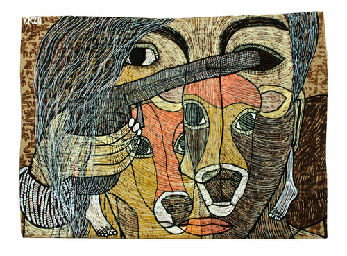 Abgezählt nach Ilse Aichinger, Mischtechnik auf Pappe, Urheberrecht Katharina Kretschmer, Verkauf möglichst als gesamten Ilse Aichinger Zyklus, Preis nach Vereinbarung Katharina Kretschmer