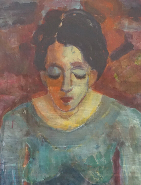 Frau im grünen Kleid, Acryl auf Papier, Ausschnitt, professionell gerahmt, Urheberrecht Katharina Kretschmer Katharina Kretschmer