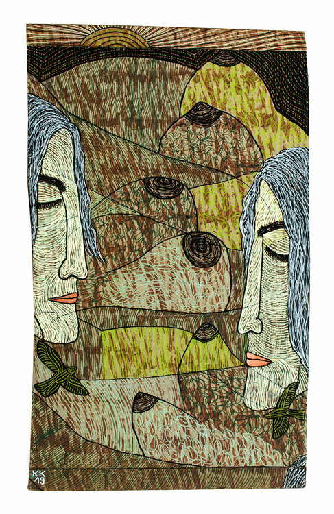 Gebirgsrand nach Ilse Aichinger, Mischtechnik auf Pappe, Urheberrecht Katharina Kretschmer, Verkauf möglichst als gesamten Ilse Aichinger Zyklus, Preis nach Vereinbarung Katharina Kretschmer