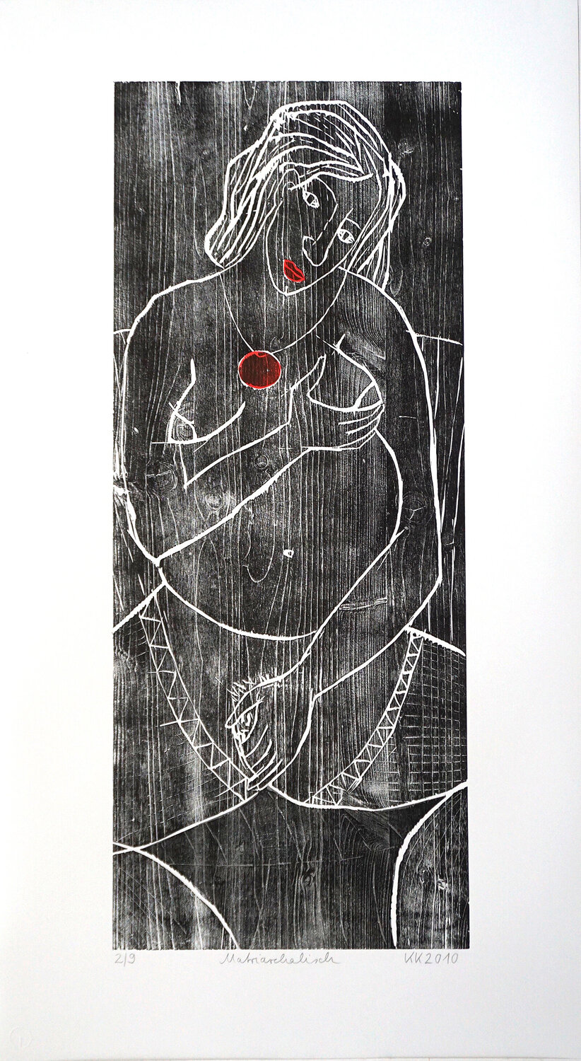Matriarchalisch, Holzschnitt / Auflage 9 / Unikatscharakter, Urheberrecht Katharina Kretschmer Katharina Kretschmer