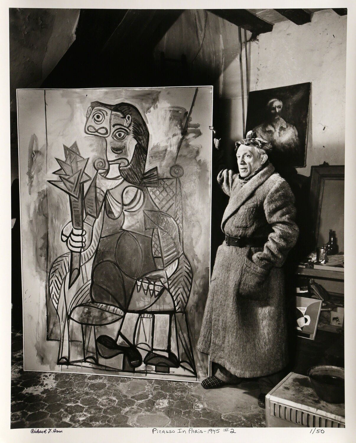 Picasso Standing with Painting Richard Ham Fotografia in vendita