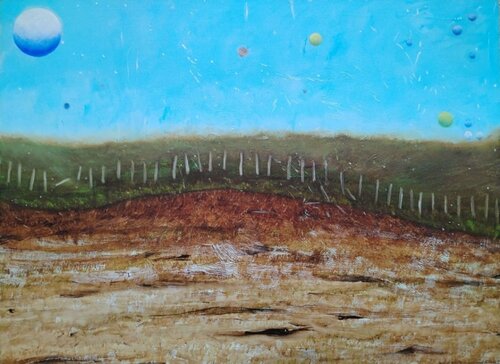 Clôture en terre de Sienne brûlée di Pascal Lassarre, Pittura in vendita su Singulart