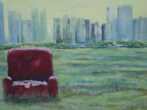 Fauteuil rouge fâché by Pascal Lassarre, 회화 for Sale on Singulart