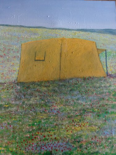 Toile de tente en prairie von Pascal Lassarre, Malerei kaufen auf Singulart