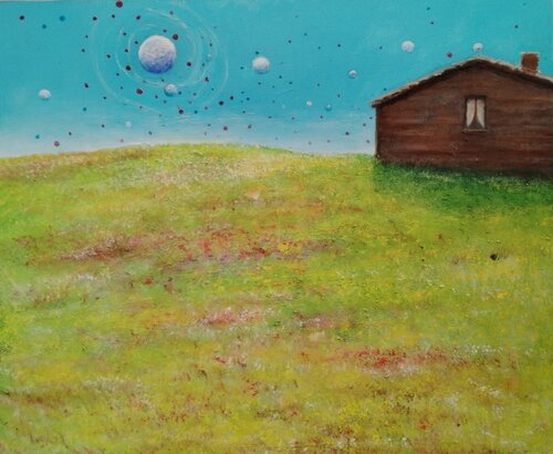 La maison dans la prairie by Pascal Lassarre, Painting for Sale on Singulart