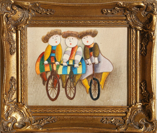 Three Unicycles van Joyce Roybal, Schilderij te koop op Singulart