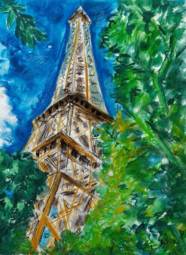 First Glimpse of the Eiffel Tower von Sarah J, Werk auf Papier kaufen auf Singulart