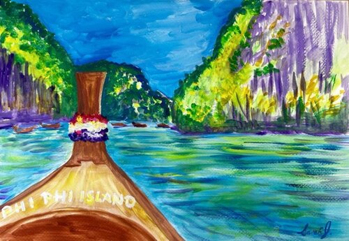 Tranquility at Pileh Lagoon, Phi Phi Leh von Sarah J, Malerei kaufen auf Singulart