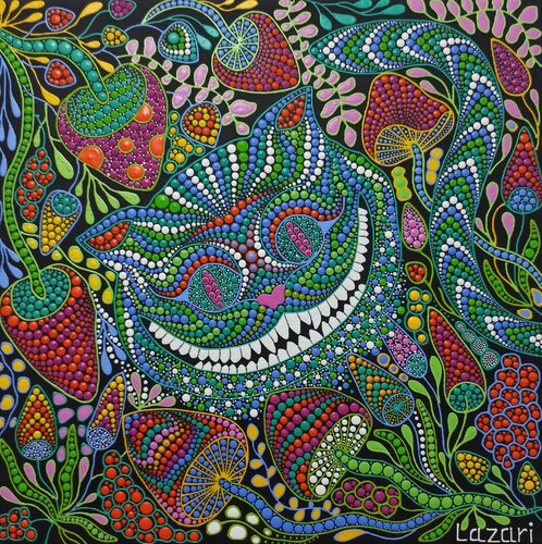 Cheshire cat with mushrooms von Oxana Lazari, Malerei kaufen auf Singulart