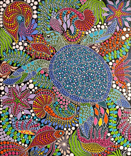 Turtle's Coral Heaven de Oxana Lazari, Pintura a la venta en Singulart