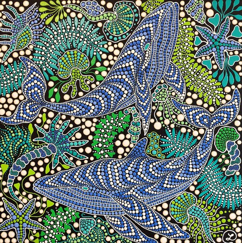 Blue Whales Journey van Oxana Lazari, Schilderij te koop op Singulart