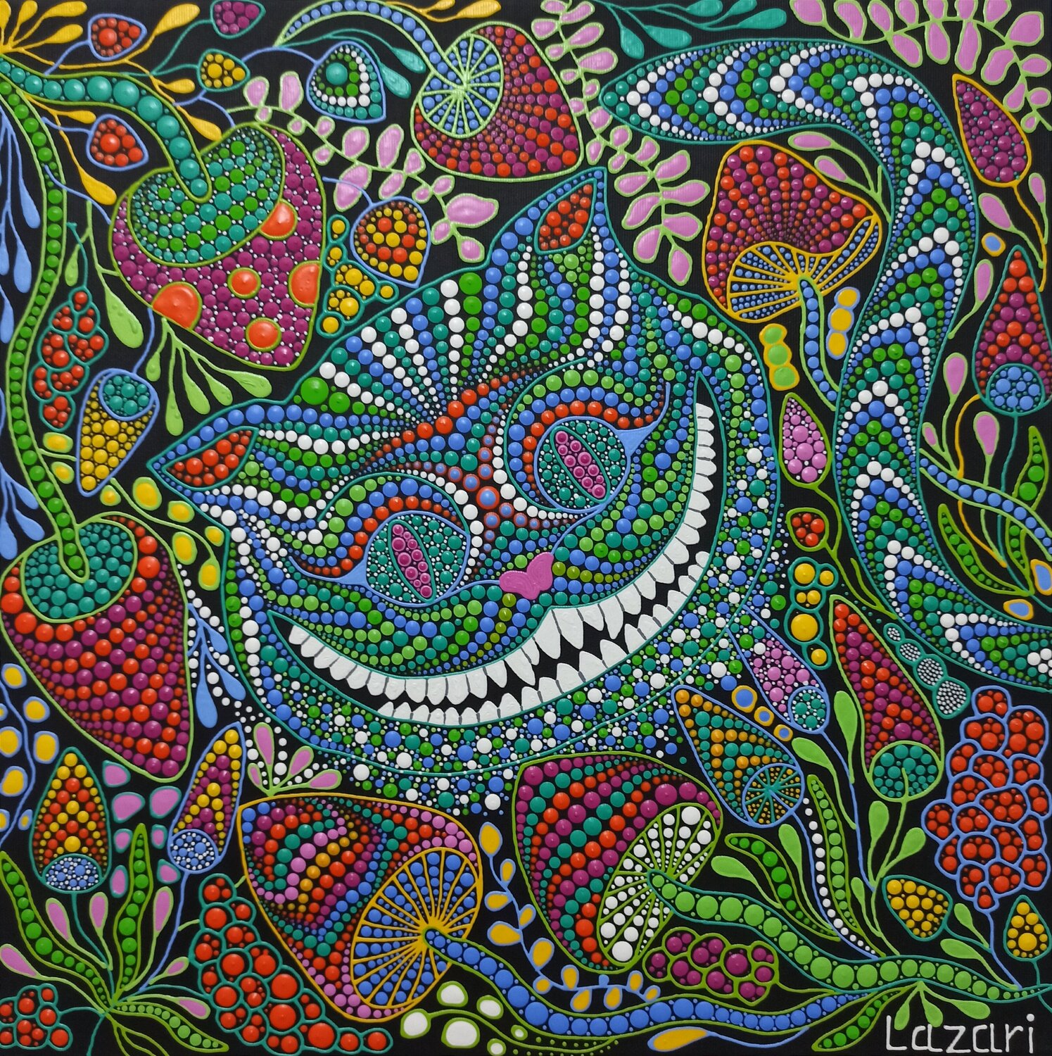Cheshire cat with mushrooms Oxana Lazari