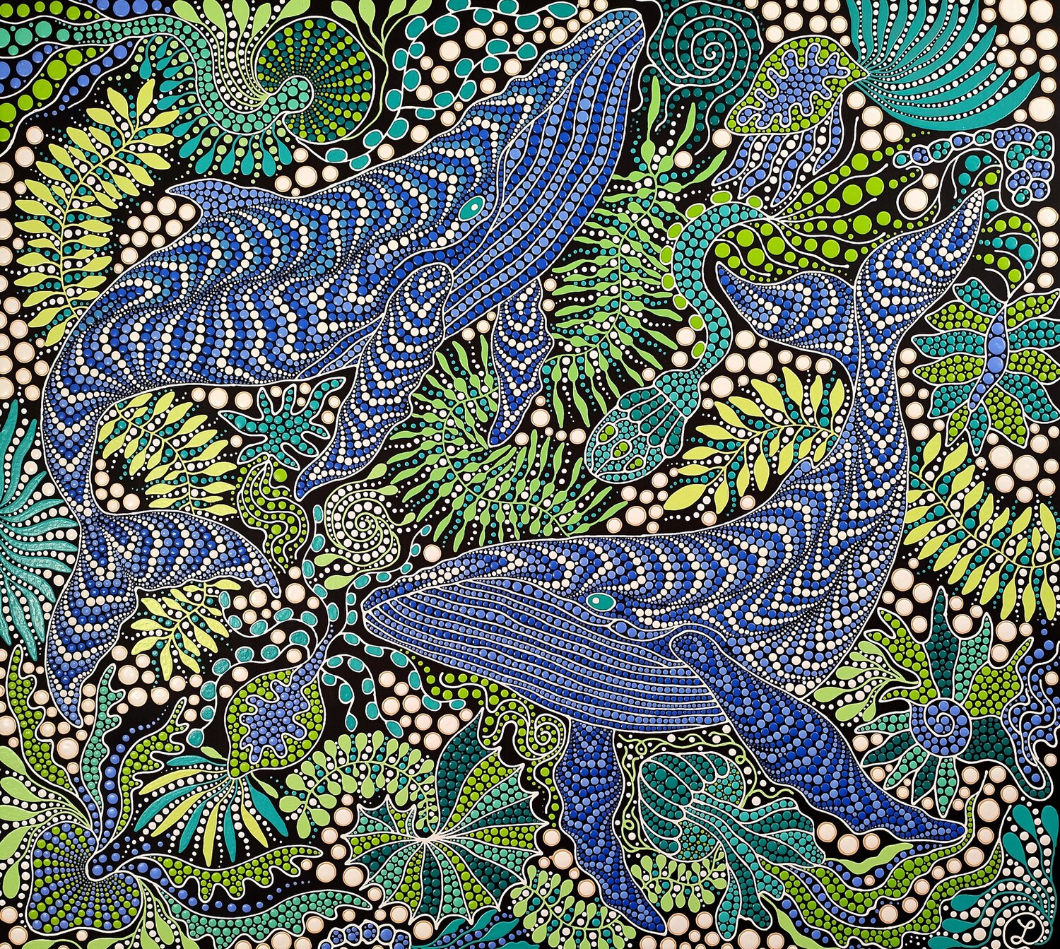 Blue Whales in the Depths Oxana Lazari Originalgemälde zu verkaufen