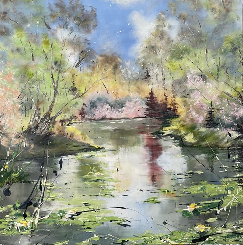 Lake in spring van Liliya Kirchberger, Schilderij te koop op Singulart