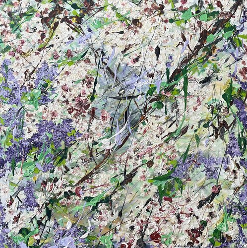 April lilac and cherry blossoms van Liliya Kirchberger, Schilderij te koop op Singulart