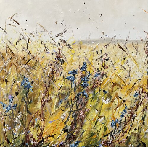 Summer fields with wild flowers van Liliya Kirchberger, Schilderij te koop op Singulart