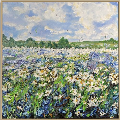 Valley with daisies and wild flowers van Liliya Kirchberger, Schilderij te koop op Singulart