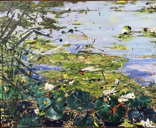 Summer lake with lilies by Liliya Kirchberger, Painting for Sale on Singulart