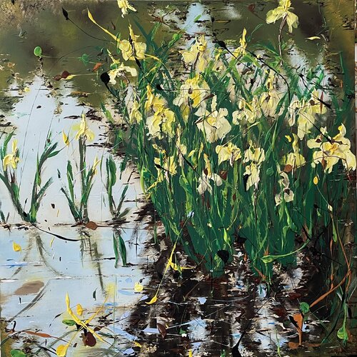Lake with Yellow Irises by Liliya Kirchberger, Painting for Sale on Singulart