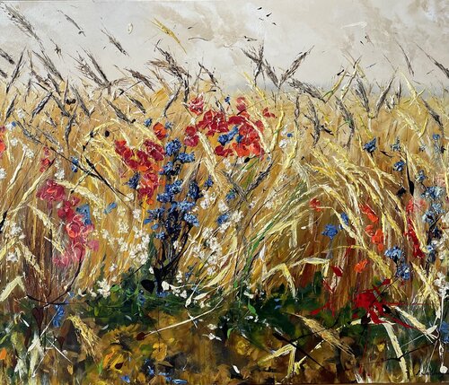 Valley with summer flowers von Liliya Kirchberger, Malerei kaufen auf Singulart