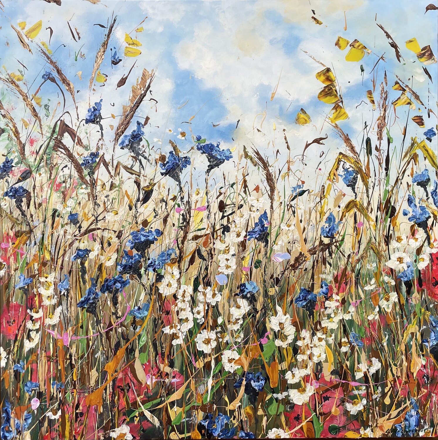 Fields with wild summer flowers and poppies Liliya Kirchberger Originalgemälde zu verkaufen