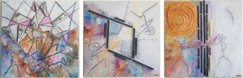 Spiritual play, Scenes I, II, III, triptych by Diana Diamandieva, Painting for Sale on Singulart