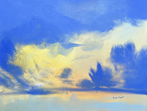 Highway Sunset (Window, Warm, Dreamy, Bright, Colorful) di Annieo Klaas, Pittura in vendita su Singulart