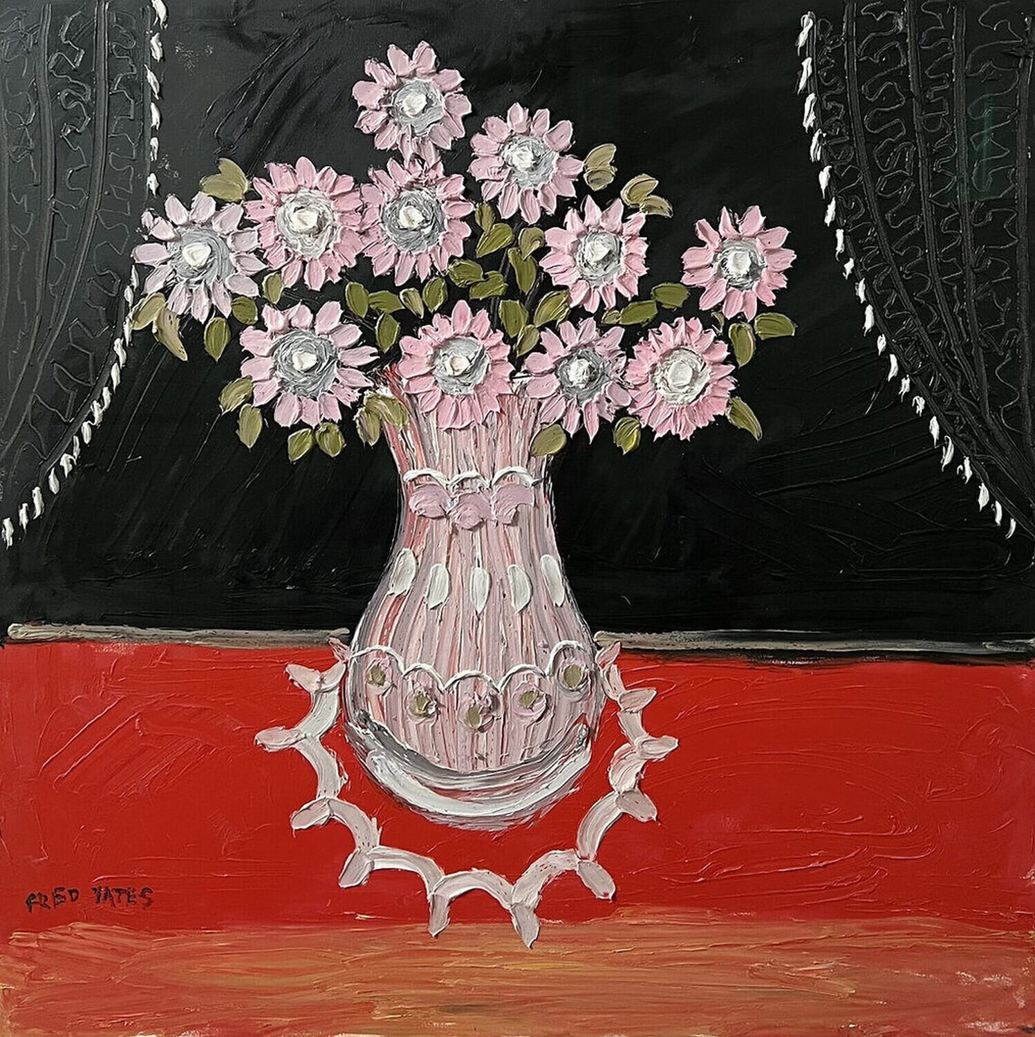 Fred Yates Red and Black Oil Painting Fred Yates Originalgemälde zu verkaufen