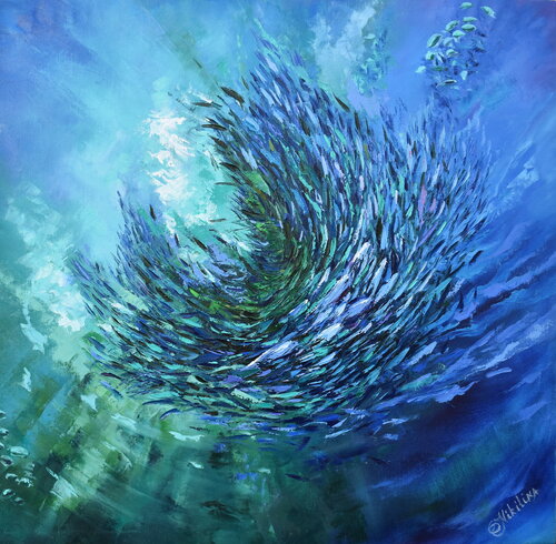 Sardine Run. Bait Ball. South Africa van Olga Nikitina, Schilderij te koop op Singulart