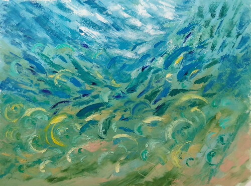 FISH UNDERWATER PAINTING was made underwater van Olga Nikitina, Schilderij te koop op Singulart