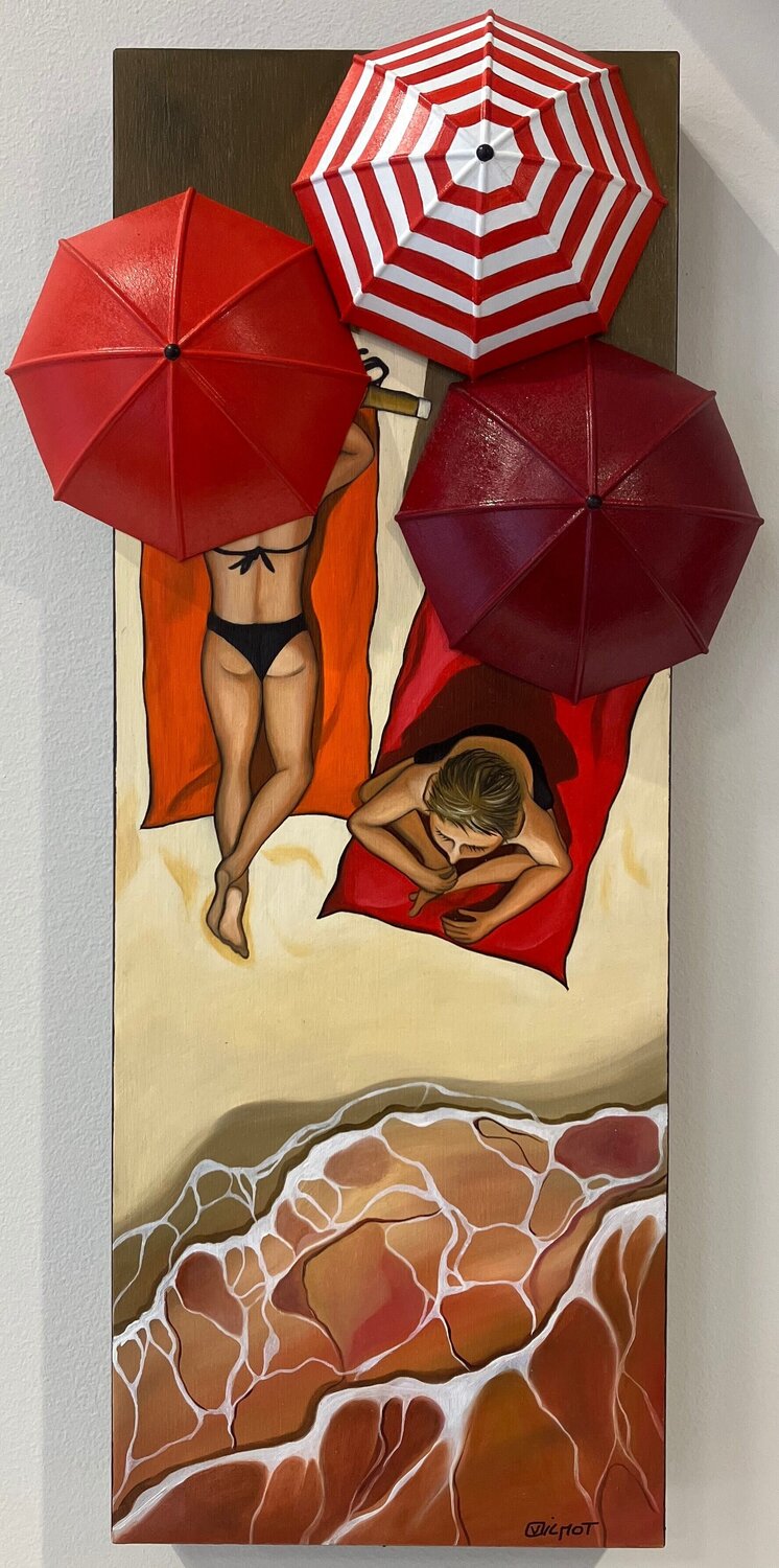Petite plage rouge Perrine Vilmot Dipinto originale in vendita