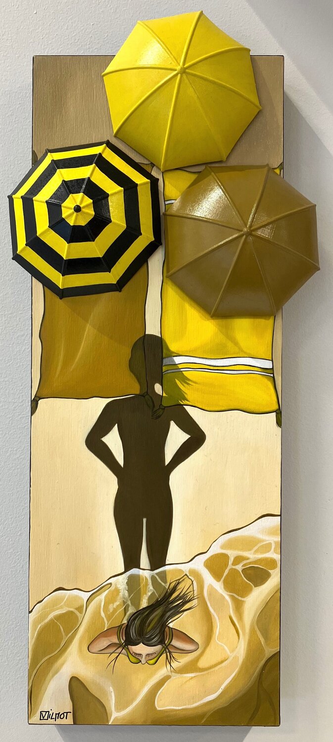 Petite plage jaune Perrine Vilmot Originalgemälde zu verkaufen